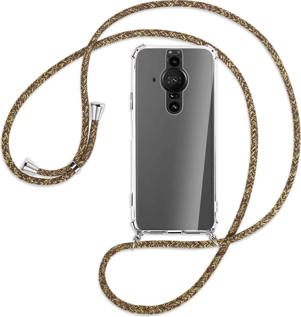Handykette Backcover-Schutzhülle mit Band (Metall silberfarben) für Sony Xperia PRO-I - braun+beige