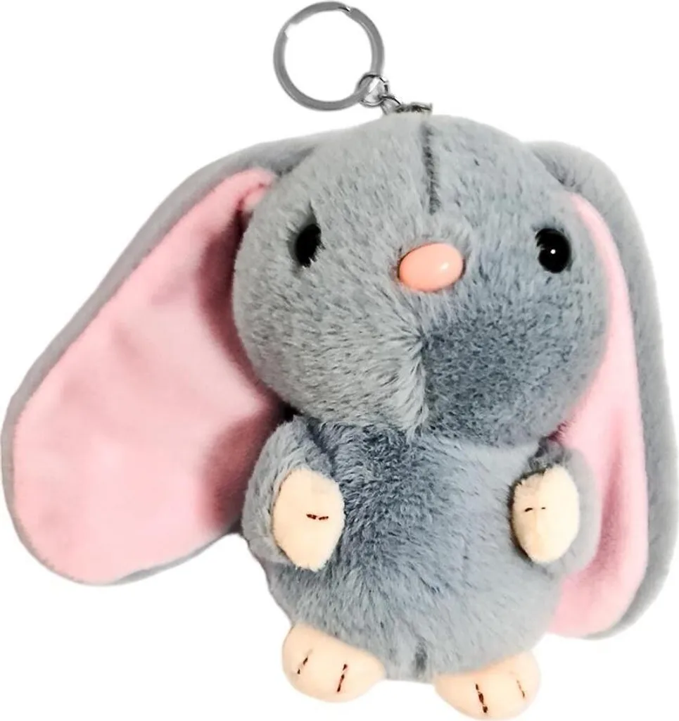 Portachiavi in peluche di coniglio grigio