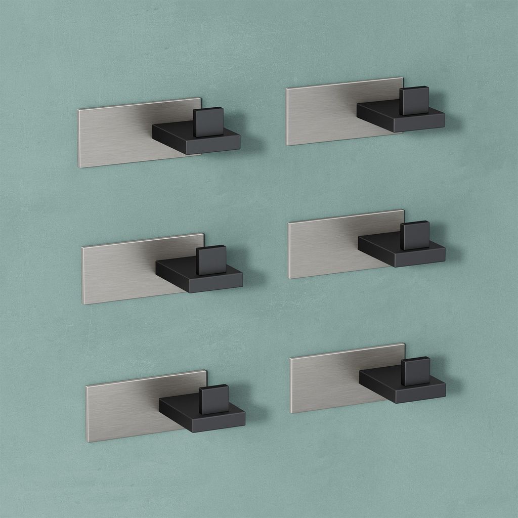 Mai & Mai Kleiderhaken 6 Stück Wandgarderobe Wandhaken aus Edelstahl Garderobenleiste Garderobenhaken 8cm Matt schwarz + Nickel gebürstet Stalo-06