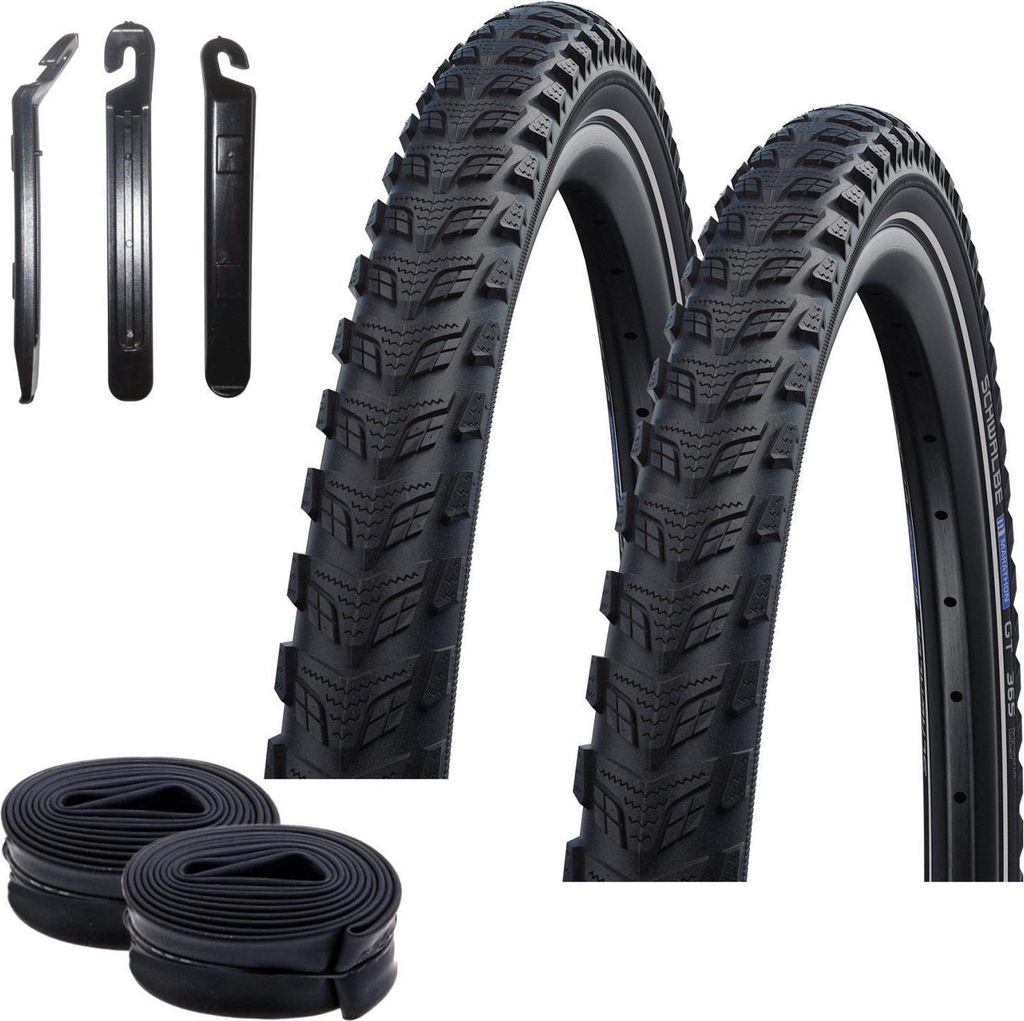 2 x Schwalbe Marathon GT 365 Performance DualGuard E-50 mit Reflex Fahrradmantel 55-559 (26 x 2,15") + 2 Schläuche SV13 inkl. Reifenheber