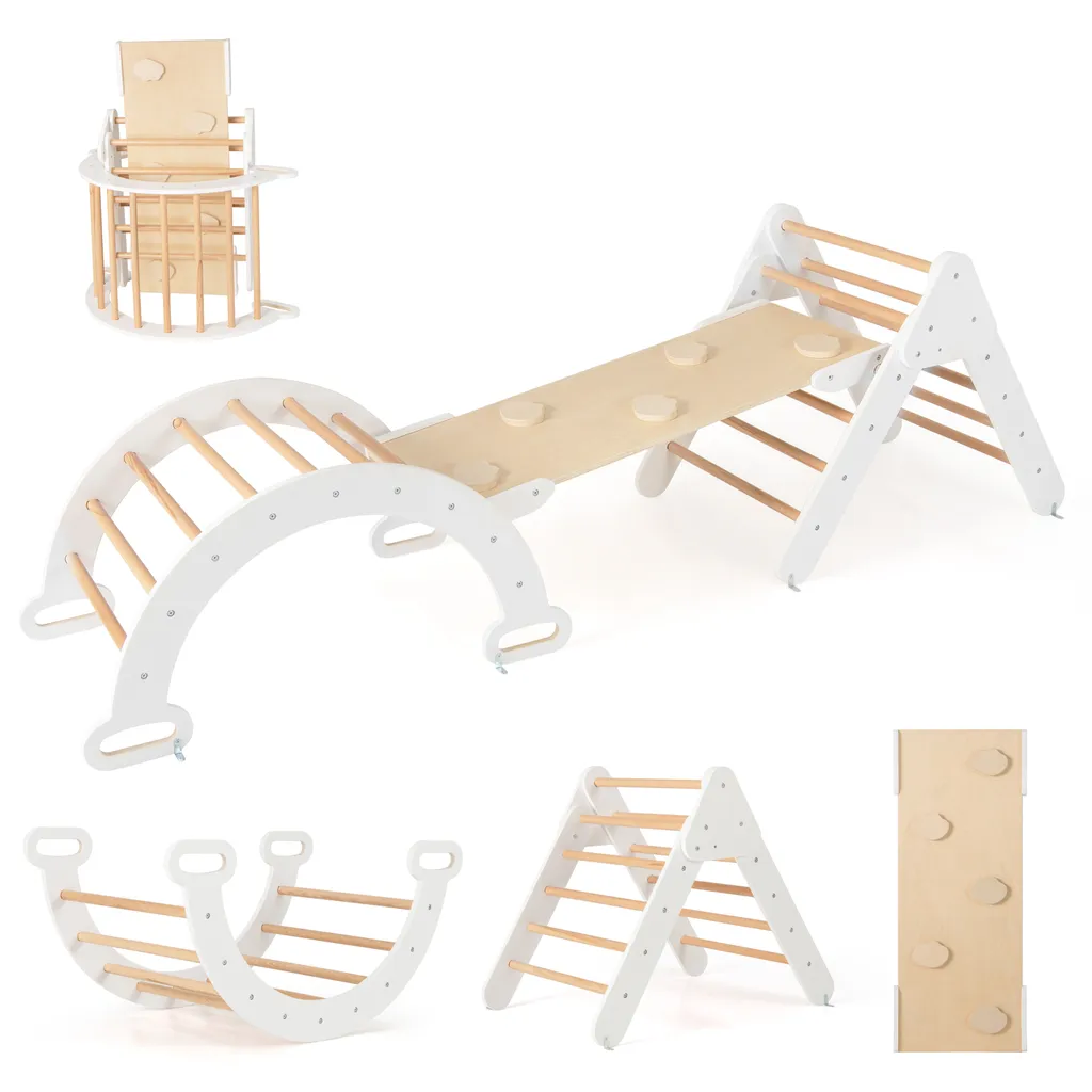 COSTWAY triangolo di arrampicata 4 in 1 con scivolo, arco di arrampicata, incl. rampa bifacciale, per arrampicarsi, scivolare e oscillare (bianco)