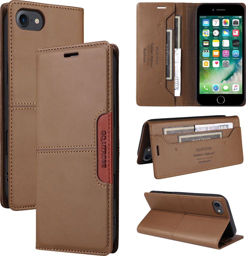 Handyhülle für iPhone 8 Plus/7 Plus/6s Plus/6 Plus Hülle, Leder Flip Wallet Kartenfach Stand Schutzhülle Braun