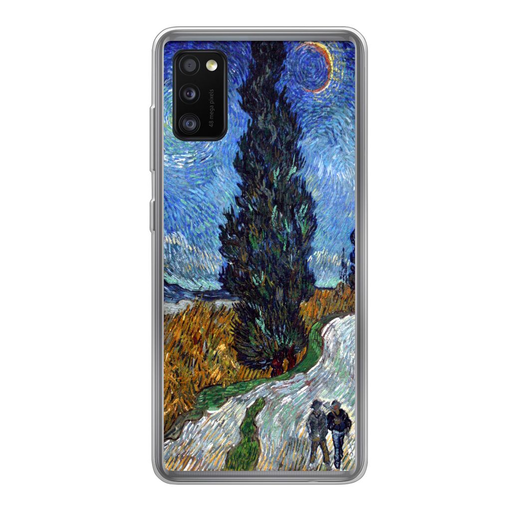 MuchoWow Handyhülle Schutzhülle Hülle für Samsung Galaxy A41 Straße mit Zypresse und Stern - Vincent van Gogh Silikon Softcase Handy Hülle ...