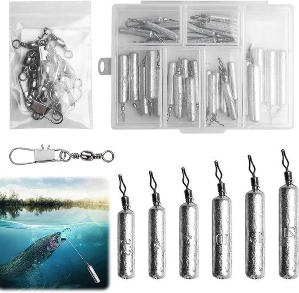 Kit Plombs Drop Shot 35 Pièces et Hameçons Spirales pour la Pêche au Carnassier