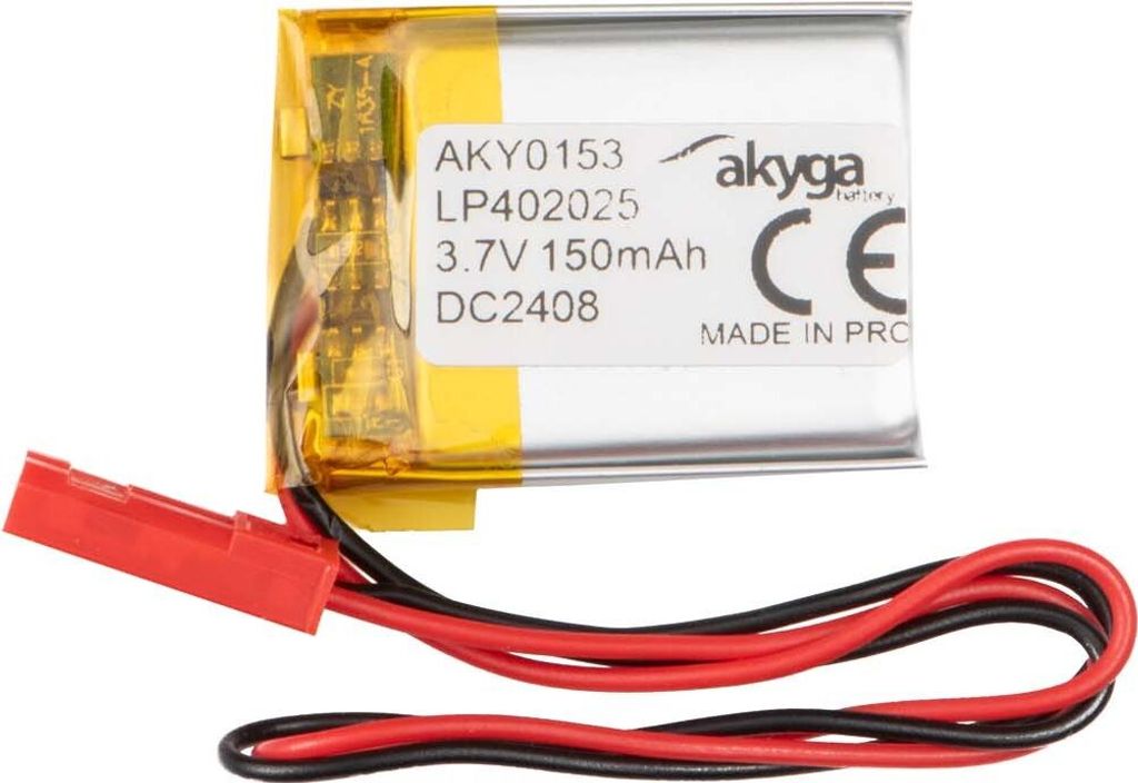 Li-Po Akku LP402025 Akyga AKY0153 3.7V / 150mAh PCM JST 2-Pin Stecker 150mm
