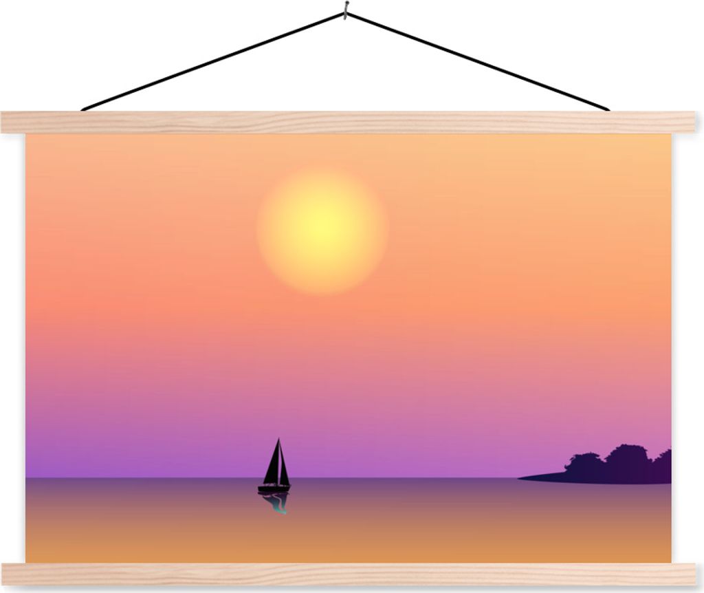 MuchoWow Textilposter Boot - Segeln - Sonne - Nacht 60x40 cm mit holzfarbenen Rahmen - Bilder