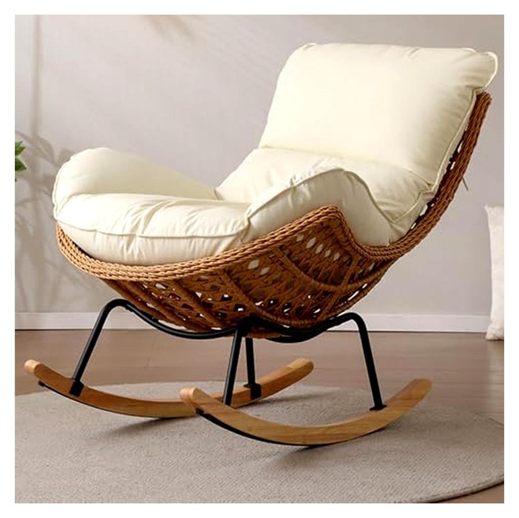 Schaukelstuhl aus handgefertigtem Rattan, Stillstuhl mit Lederbezug, bequemer Lounge-Sessel für Wohnzimmer und Schlafzimmer, einfache Montage