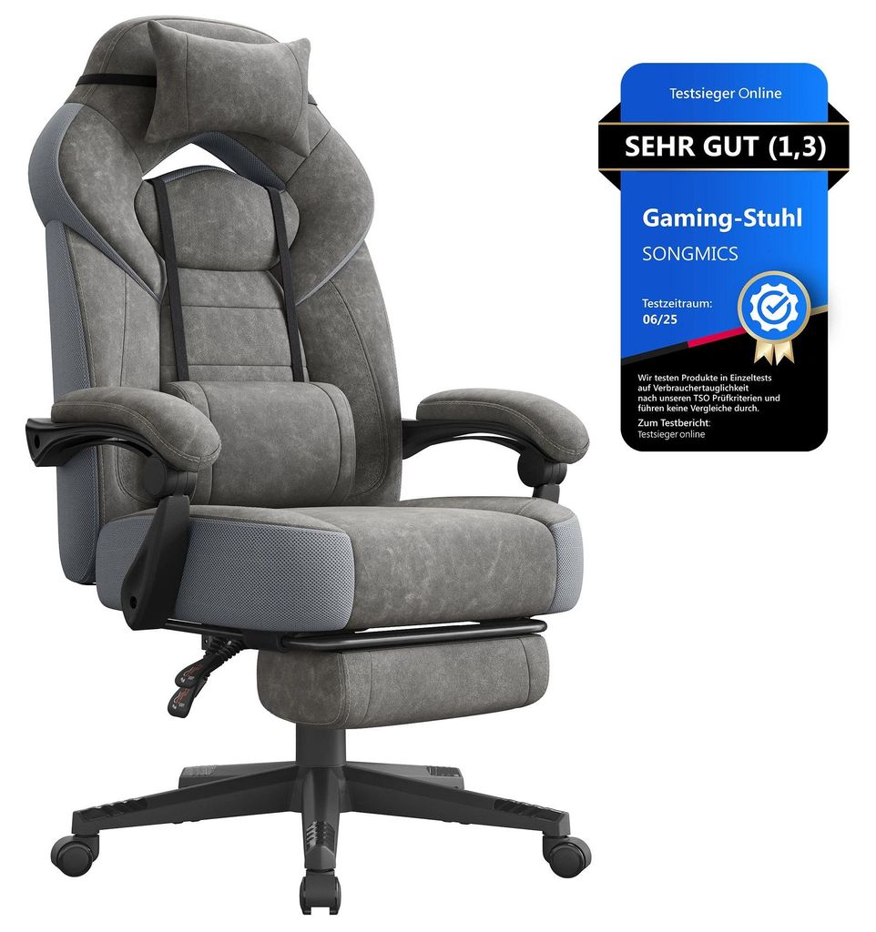 Gamingstuhl - Büro- & Computerstuhl - Ergonomisches Design - Mit Fußstütze - Hellgrau