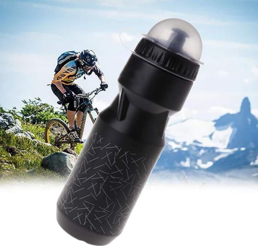 750ML Gym Fitness Reisen Sport Wandern Radfahren Auslaufsichere Wassertrinkflasche-Schwarz