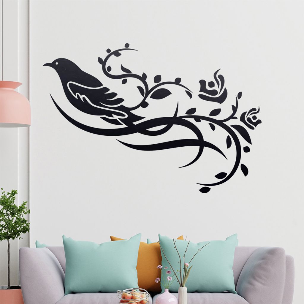 Vogel Ranke Blüte Wandtattoo in 6 Größen - Wandaufkleber Wall Sticker - Dekoration, Küche, Wohnzimmer, Schlafzimmer, Badezimmer