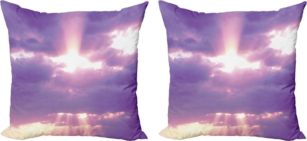 ABAKUHAUS Landschaft Kissenbezug Set (2Stück), Romantische bewölkten Himmel, doppelseitiges Digitaldruckdekor mit Reißverschluss, 50 cm, lila Weiß