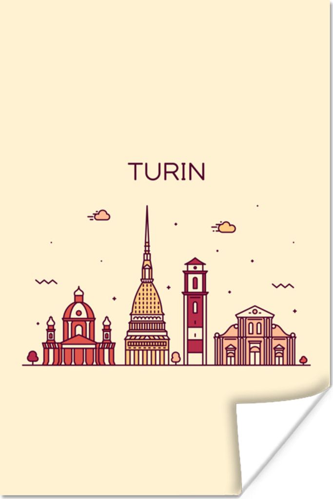 MuchoWow Poster Turin - Italien - Skyline 80x120 cm - Papierdruck