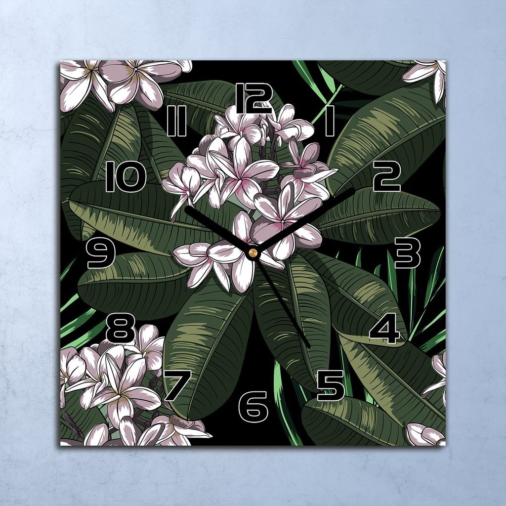 Wanduhr Echt-Glas-Küchenuhr Dunkle Blumen Quarz Lautlos 30x30 Deko Bilder