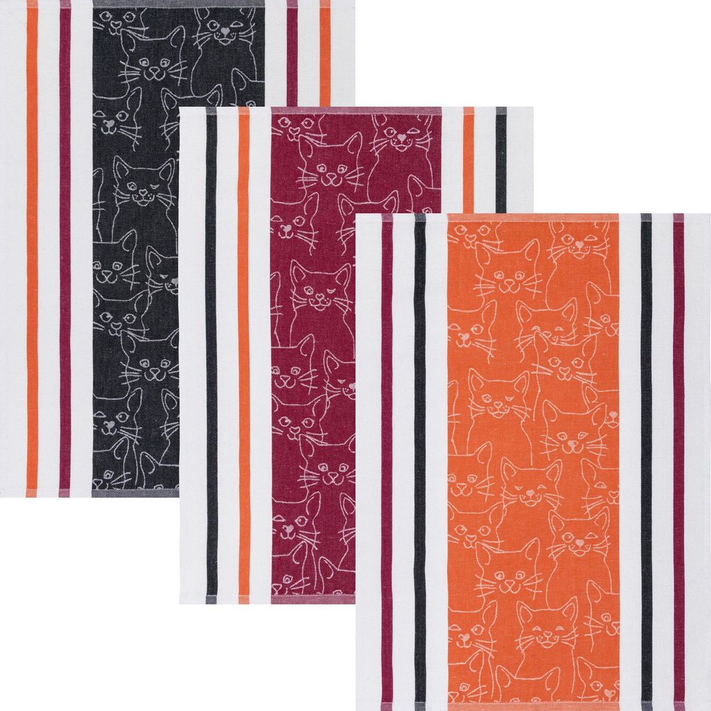Kracht Geschirrtuch Cat" 3er-Pack braun/rot/orange 50x70 cm"