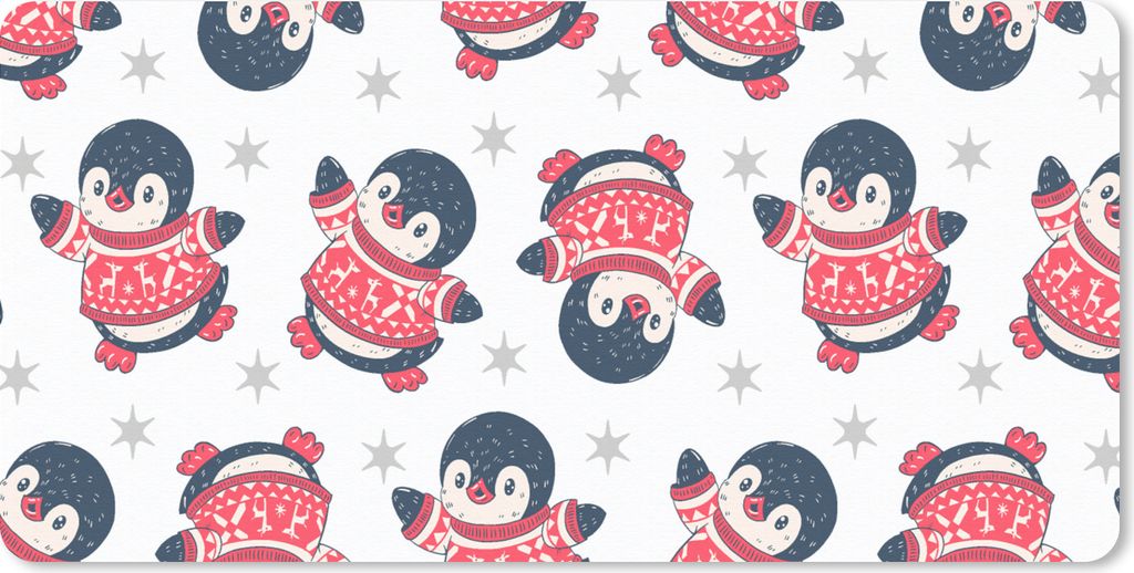 MuchoWow Schreibtischunterlage Pinguin - Muster - Sterne 80x40 cm - XXL Mauspad - Gaming Mauspad