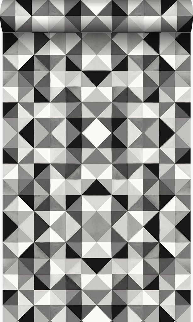 Origin Wallcoverings Tapete kubistisches Muster Schwarz und Weiß 53 cm x 10.05 m