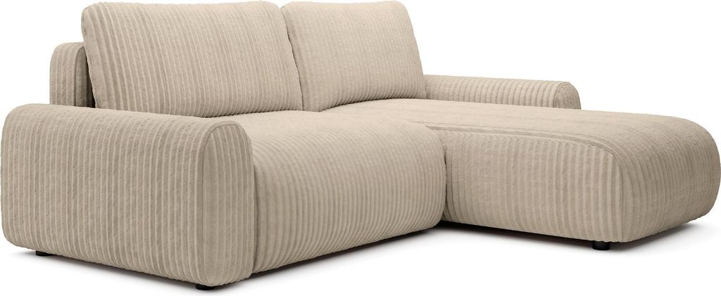 Selsey Lelu – L-Form Ecksofa mit Schlaffunktion, Bettkasten und Cord, beidseitig montierbar, Beige