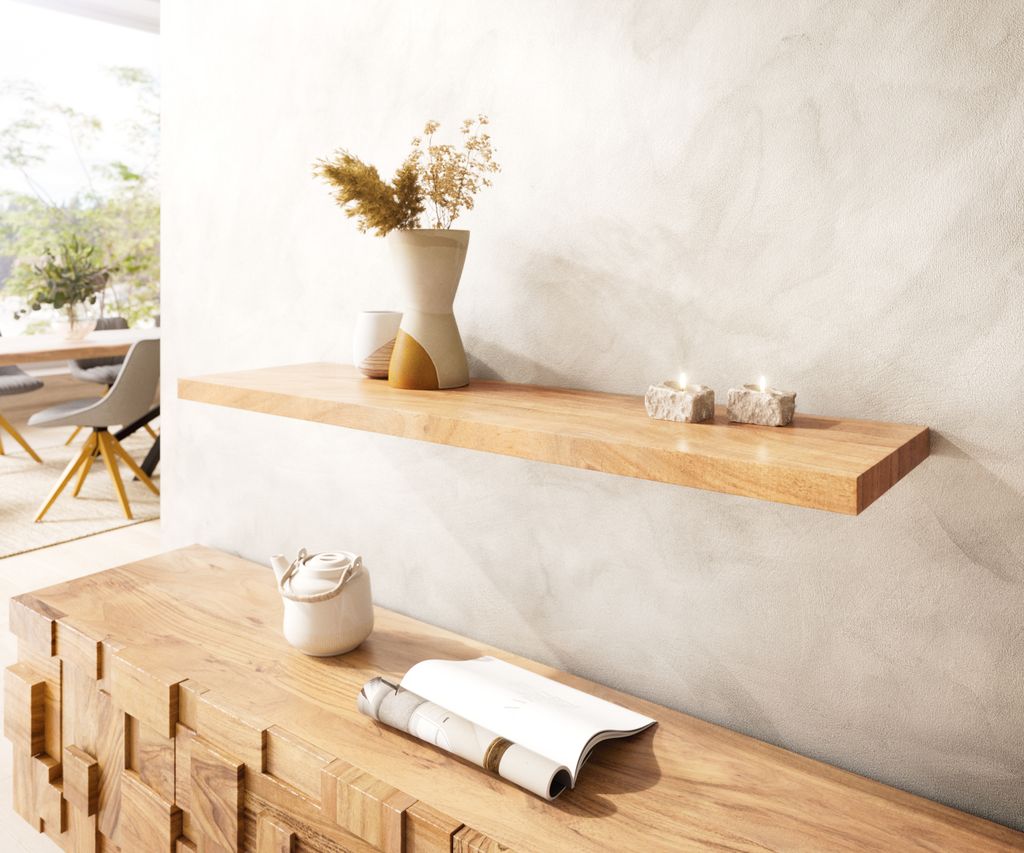 DELIFE Wandregal Edge 100 cm Akazie Natur gerade Kante Massiv