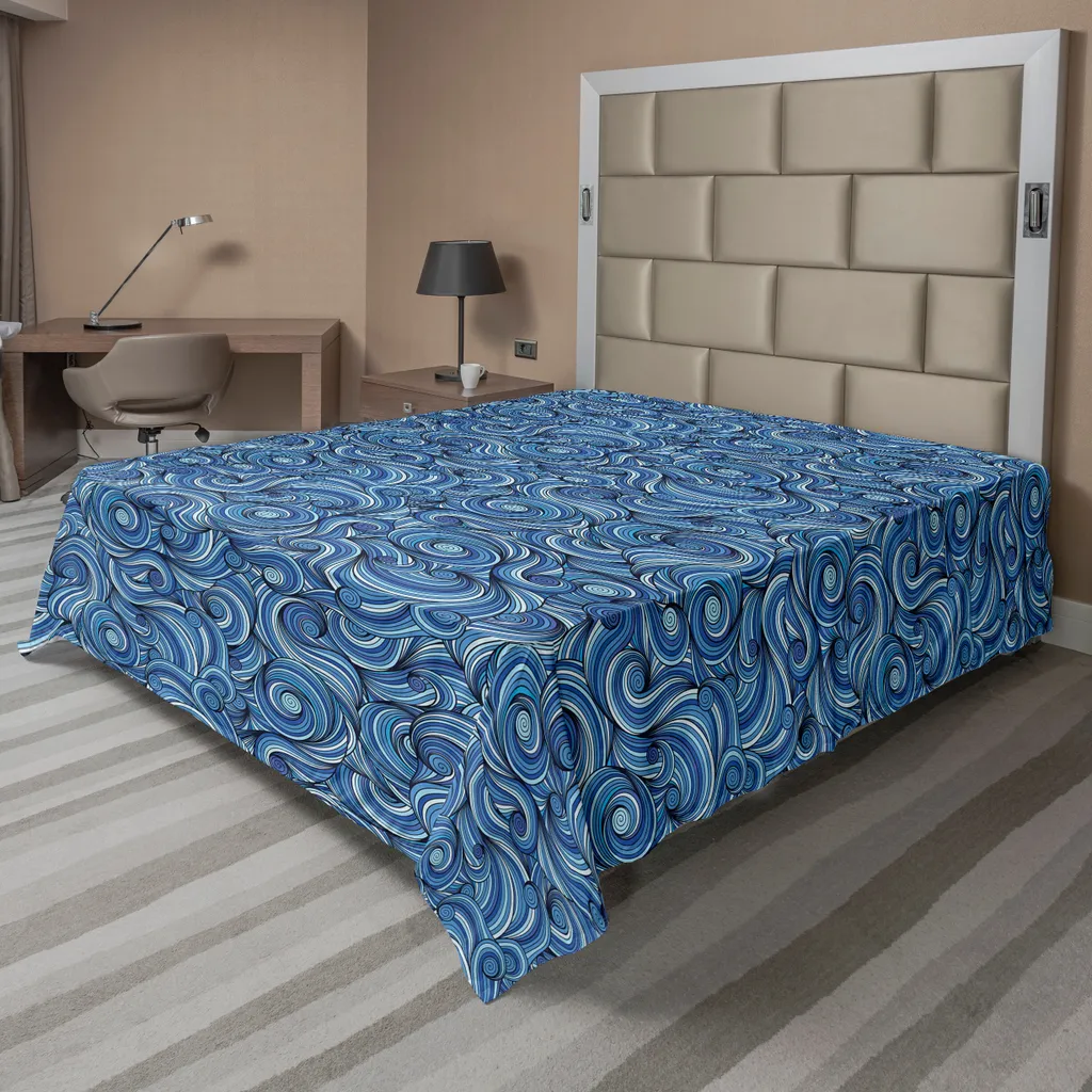 Drap de lit anti-plis bleu marine 275x260 cm motifs Zentangle artistiques