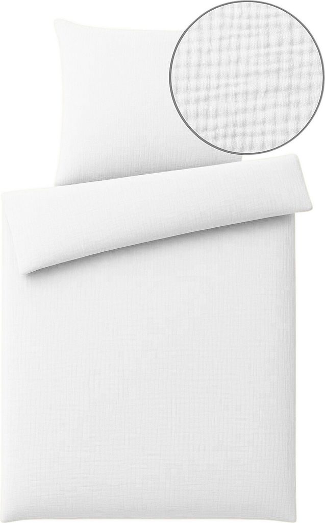 Musselin Bettwäsche 135x200 cm / 155x220 cm Unifarben weiche Baumwolle für Sommer und Winter, Größe:2 teilig 135x200 cm, Farbe:weiß