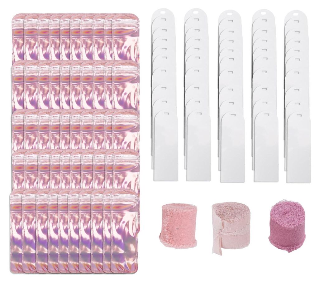 Acryl-Lesezeichen-Set: 50 transparente Acrylrohlinge, 50 Beutel, 3 Bänder šC Lesezeichen-Bastelset für Hochzeiten und andere Feierlichkeiten