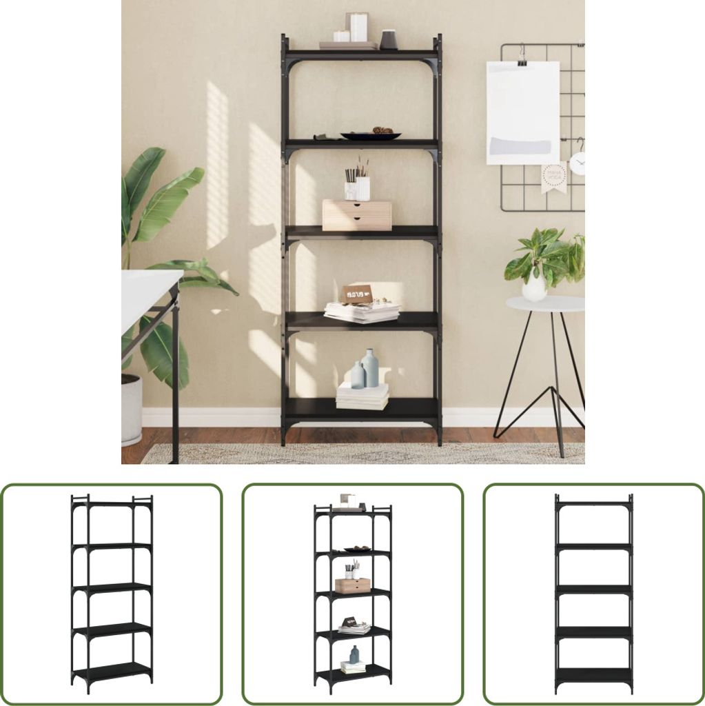 The Living Store Bücherregal 5 Böden Schwarz 60x30x154 cm Holzwerkstoff