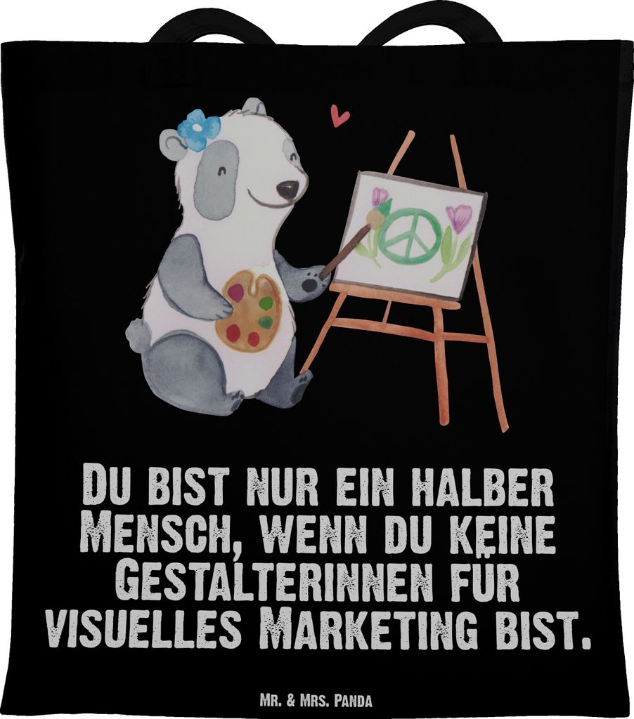 Mr. & Mrs. Panda Tote Bag Gestalterinnen für visuelles Marketing Herz - Schwarz - Geschenk, Jutebeutel, Tasche, Shopping, Stoffbeutel, Laptoptasche