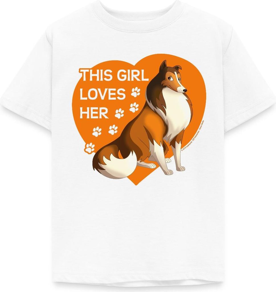 Spreadshirt Lassie Dieses Mädchen Liebt Lassie Spruch Kinder T-Shirt, 110/116 (5-6 Jahre), Weiß