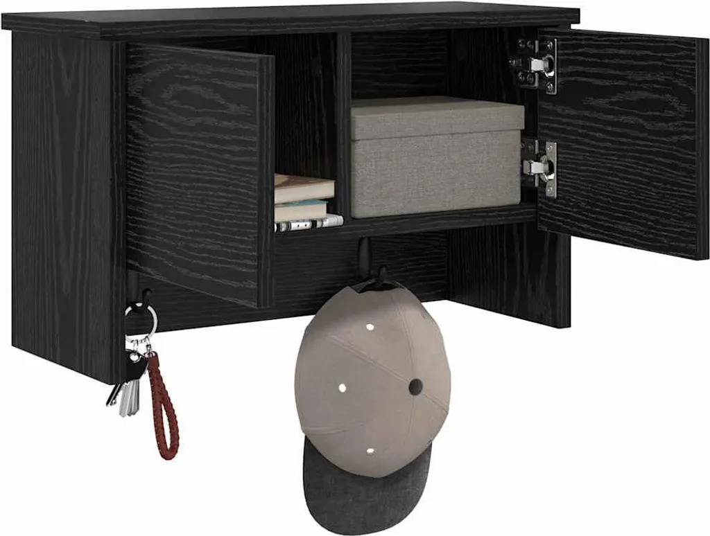 Comodino da Parete Maison Exclusive Rovere Nero 50x20x30 cm - 3