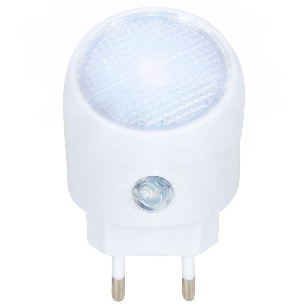 A white LED night light with a plug.