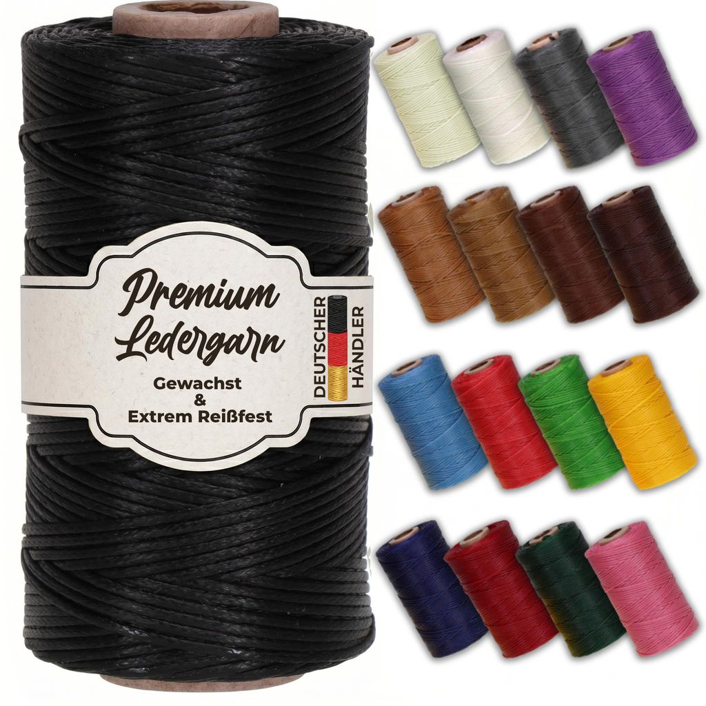 Ledergarn gewachst schwarz 1mm x 0,3mm I Sattlergarn - Produktbild 