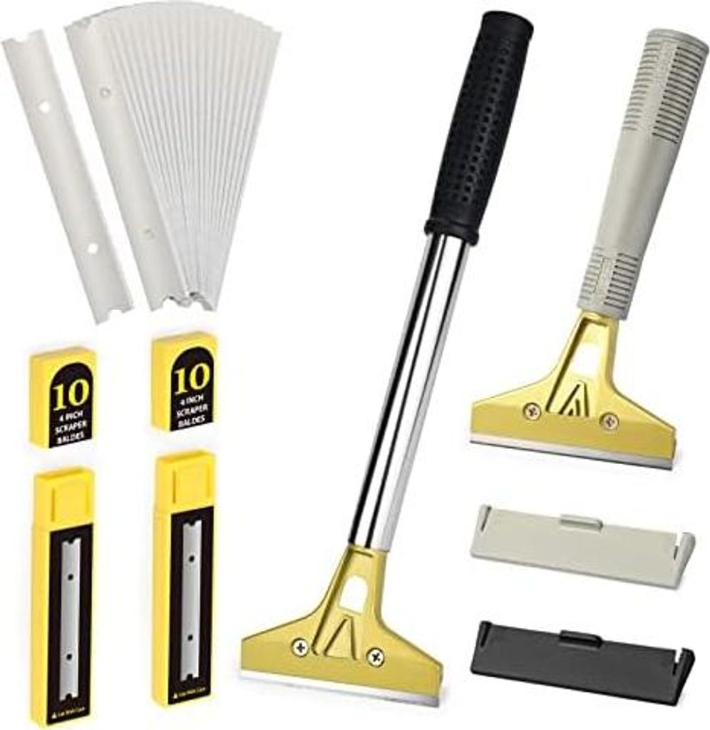 EHDIS 2 Stück Tapetenentferner Set mit 20 Ersatzklingen - Tapetenschaber mit Langer Gummigriff und Fensterschaber mit Ausziehbarer Griff, 4 Zoll, ...