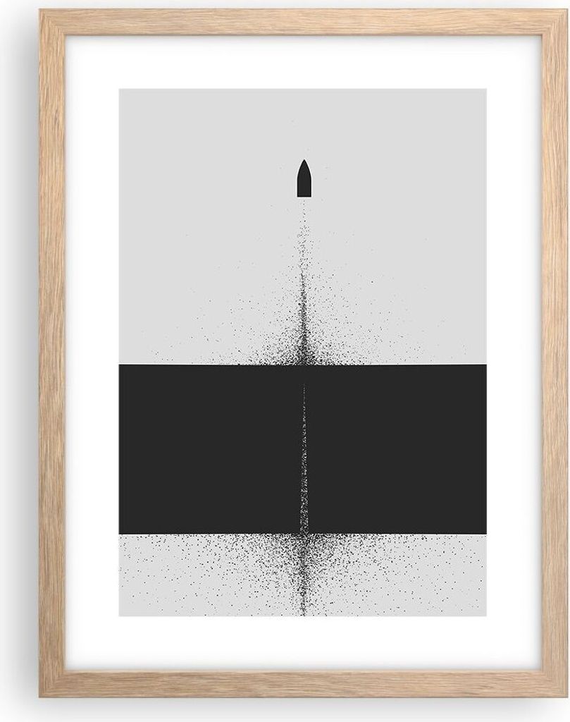 Gerahmtes Poster - Rahmen in heller Eiche - Kugel Schwarzweiß Modern - 30x40 cm - Wand Bild - Wanddeko - Wandbilder - Kunstposter - Wandposter - B...