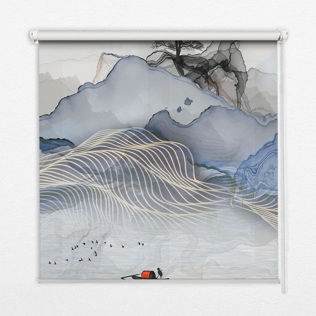 Seitenzug-Rollo Fensterrollo Jalousie - Lichtdurchlässig Springrollos - 130x240 cm - Unscharfe Berge