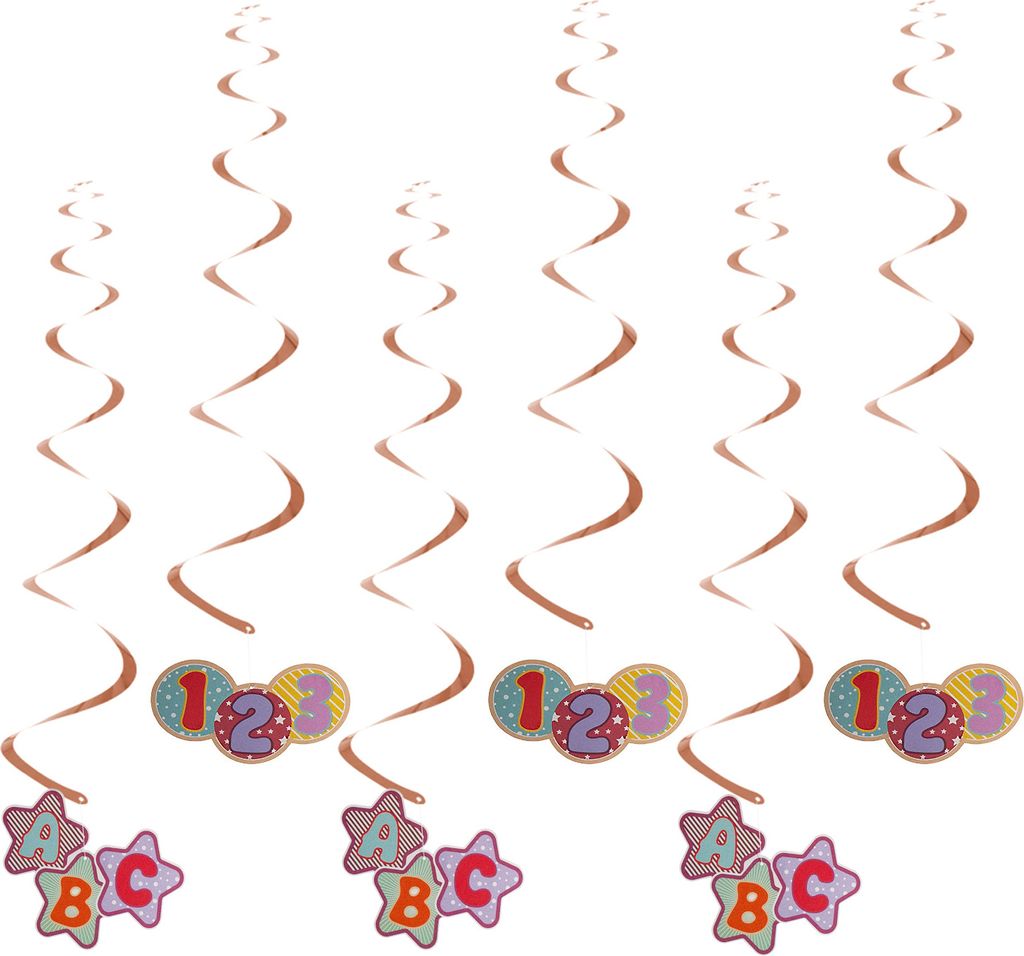 Oblique Unique Spiral Deckenhänger Wirbel Girlanden Set 123 ABC Konfetti Rosé für Schuleinführung Einschulung Deko