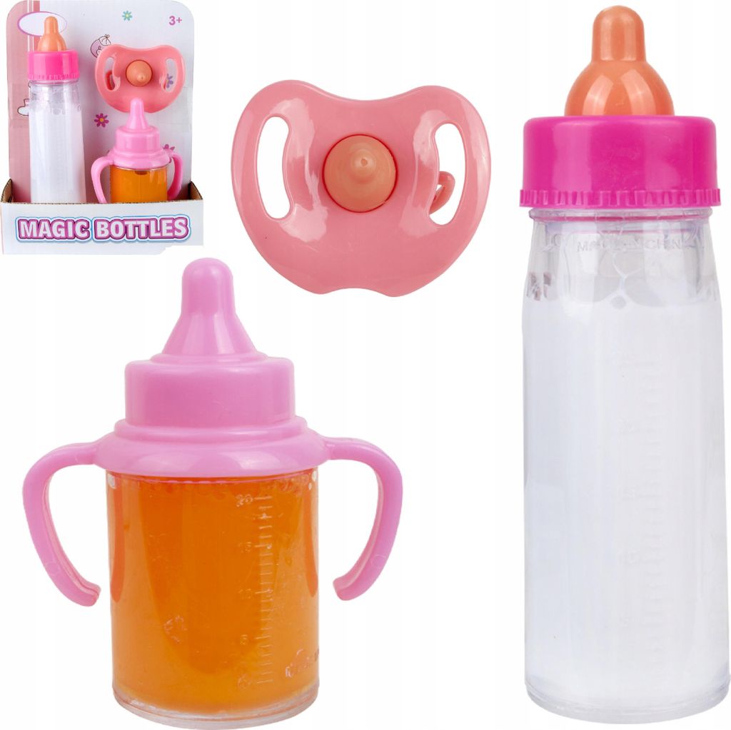 Set mit Zauberflaschen für Milch und Saft + Schnuller zum Füttern von Puppen HX853-1