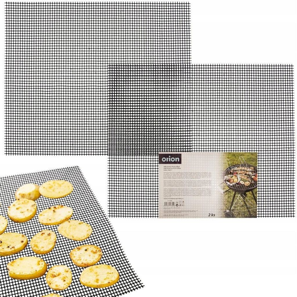 Orion Grillmatte | Grillnetz mit Antihaftbeschichtung Teflon zum Grillen Backen im Ofen 40x33 cm 2 Stück wiederverwendbar feinmaschig
