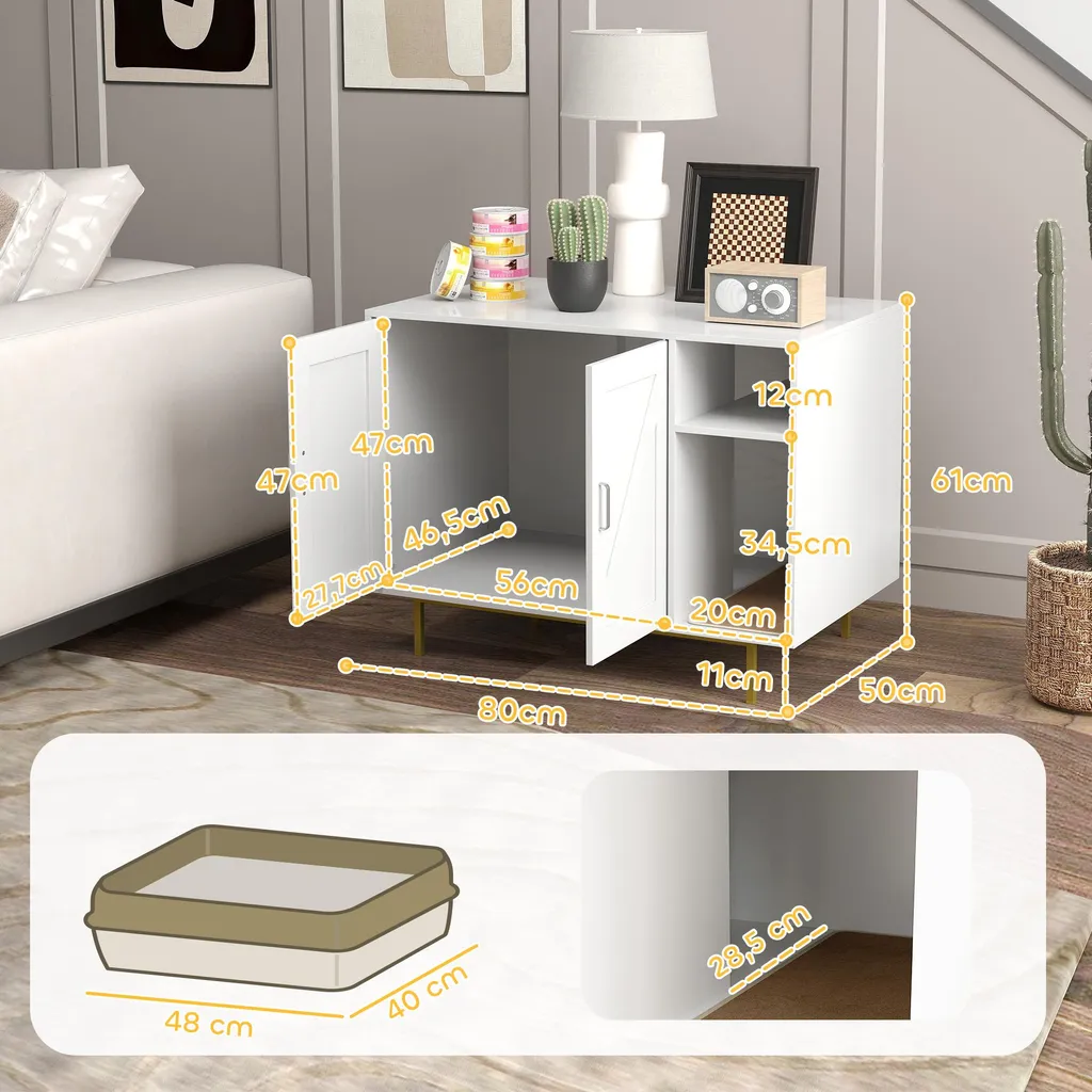 Meuble pour litière de chat blanc, solution gain de place 80 cm
