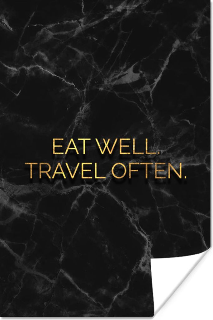 MuchoWow Poster Zitat - Essen - Reisen - Gold 20x30 cm - Papierdruck