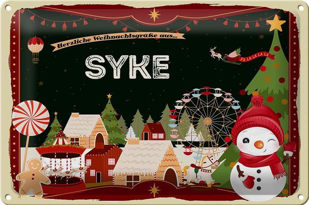 Blechschild Weihnachten Grüße aus SYKE 30x20cm