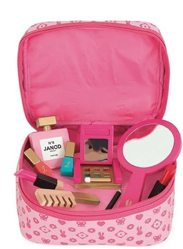 Trousse de Maquillage Enfant Janod Beautycase Rose en Tissu et Bois