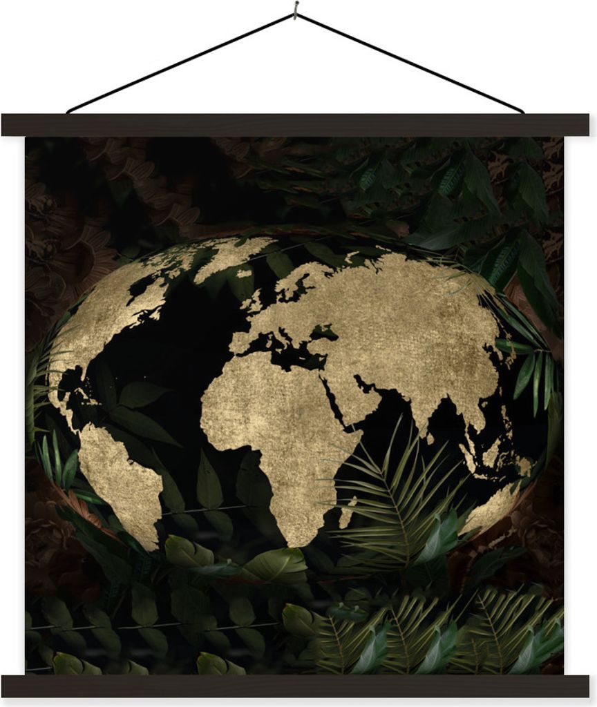 MuchoWow Textilposter Weltkarte - Vintage - Globus 120x120 cm mit schwarzem Rahmen - Aufhängungsset