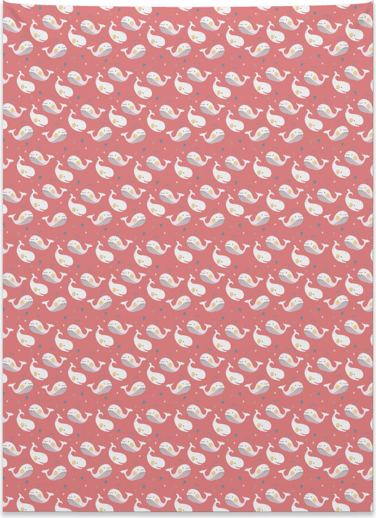 Abakuhaus Wal Wandteppich, Nette Baby-Tier-Kinder aus Weiches Mikrofaser Stoff Kein Verblassen Klare Farben Waschbar, 110 x 150 cm, Weiß Korallenr...