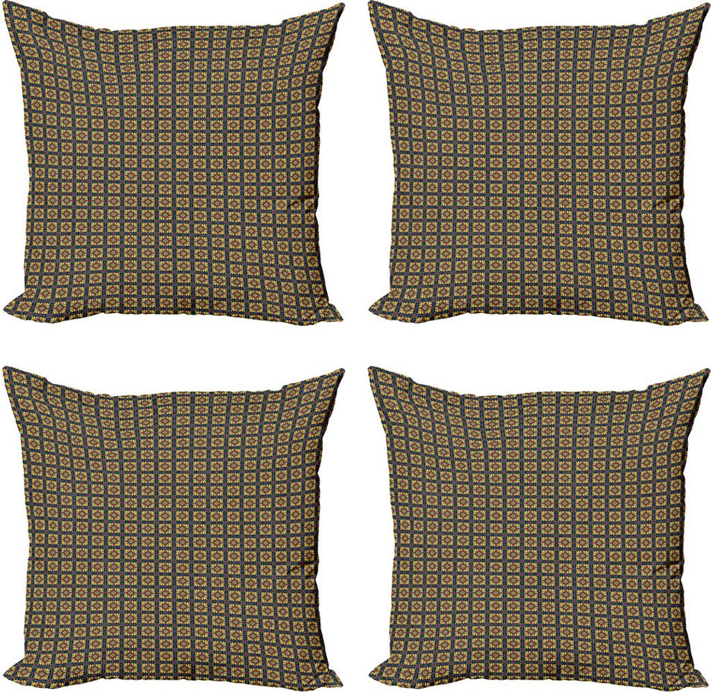 ABAKUHAUS Retro Kissenbezug Set (4 Stück), Checkered Blumen, Moderner Doppelseitiger Digitaldruck, 40 cm x 40 cm, Mehrfarbig