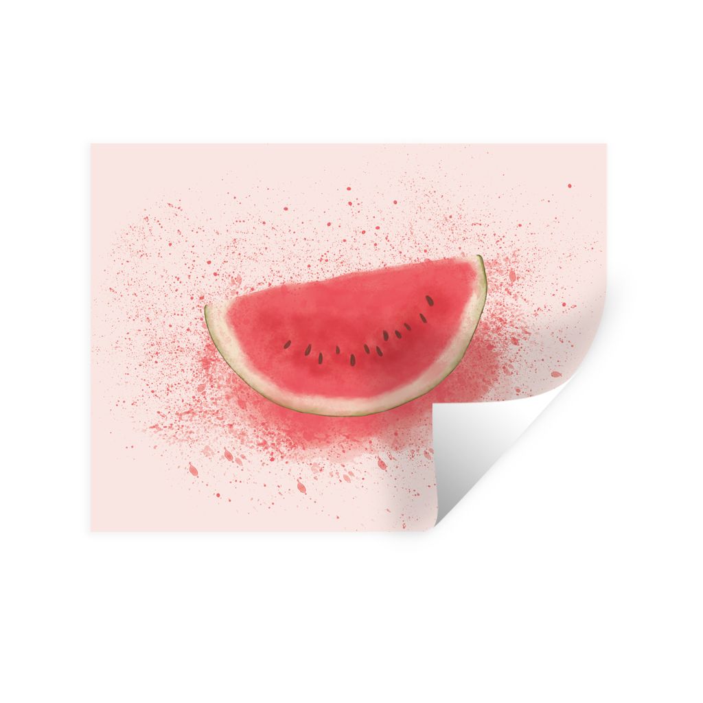 MuchoWow Wandtattoo Wandsticker Wandaufkleber Wassermelone - Obst - Pastell - Sommer 40x30 cm Selbstklebend und Repositionierbar - Faltenfrei