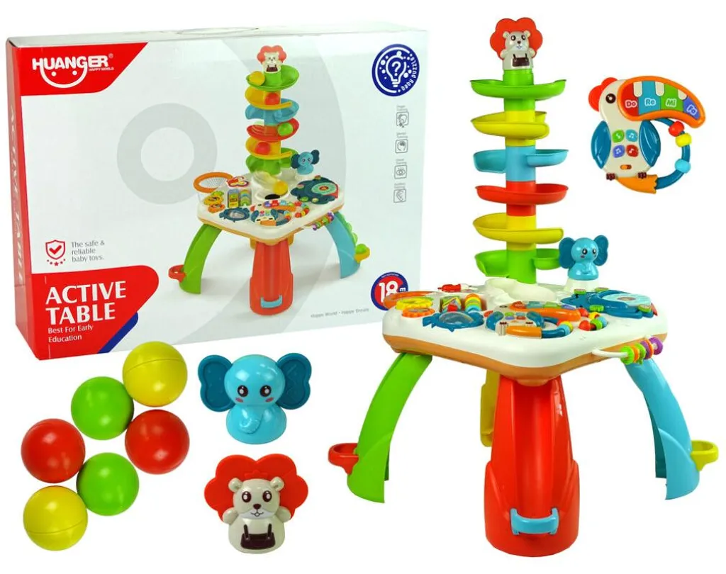 Table éducative Toboggan à balles avec boîte en mousse et roues à épingles