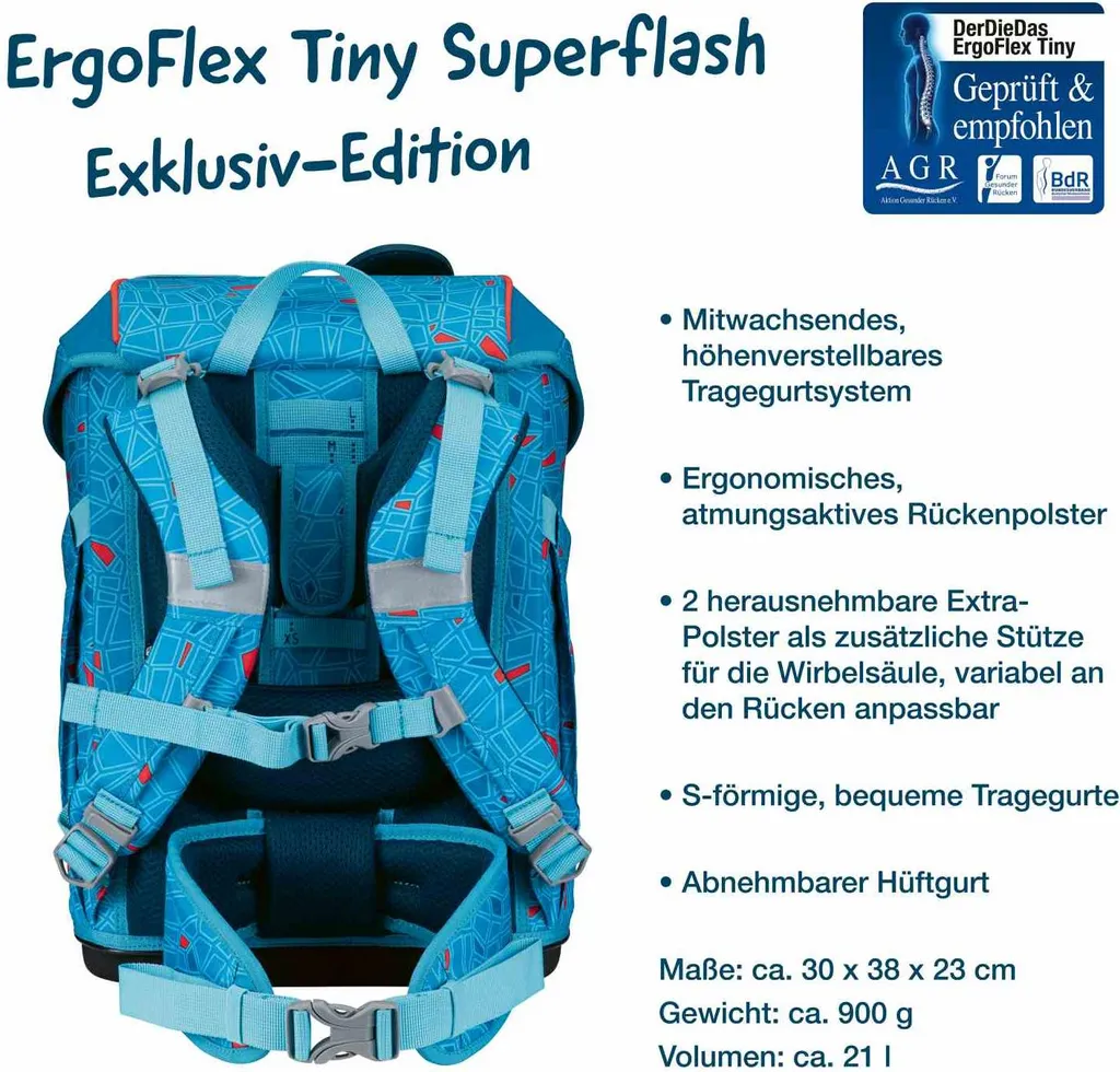 Cartable école ErgoFlex Tiny Superflash idéal pour CP et CE1 bleu - 20