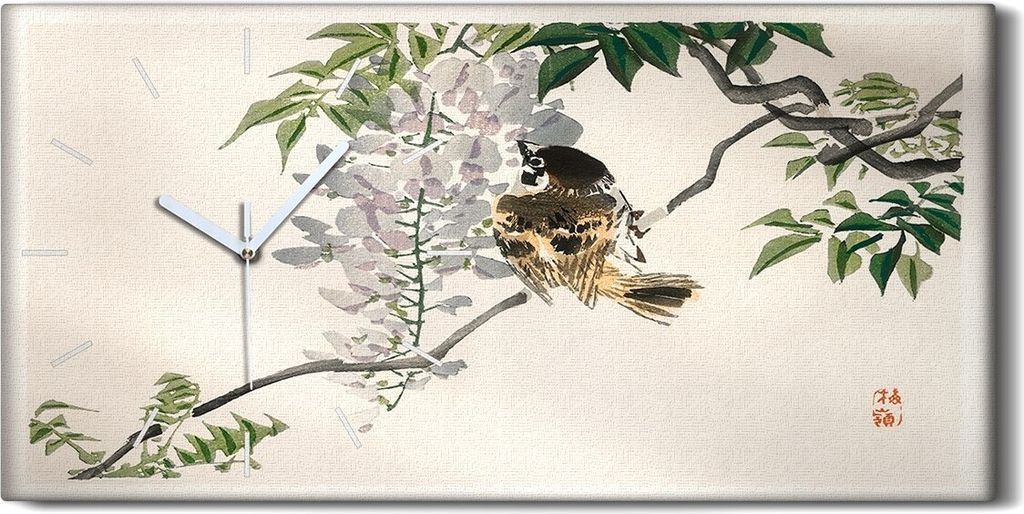 Leinwand Wanduhr Wandkunst Uhr 60x30 Malerei Asiatische Zweige Tier Vogel Kunst - weiße Hände