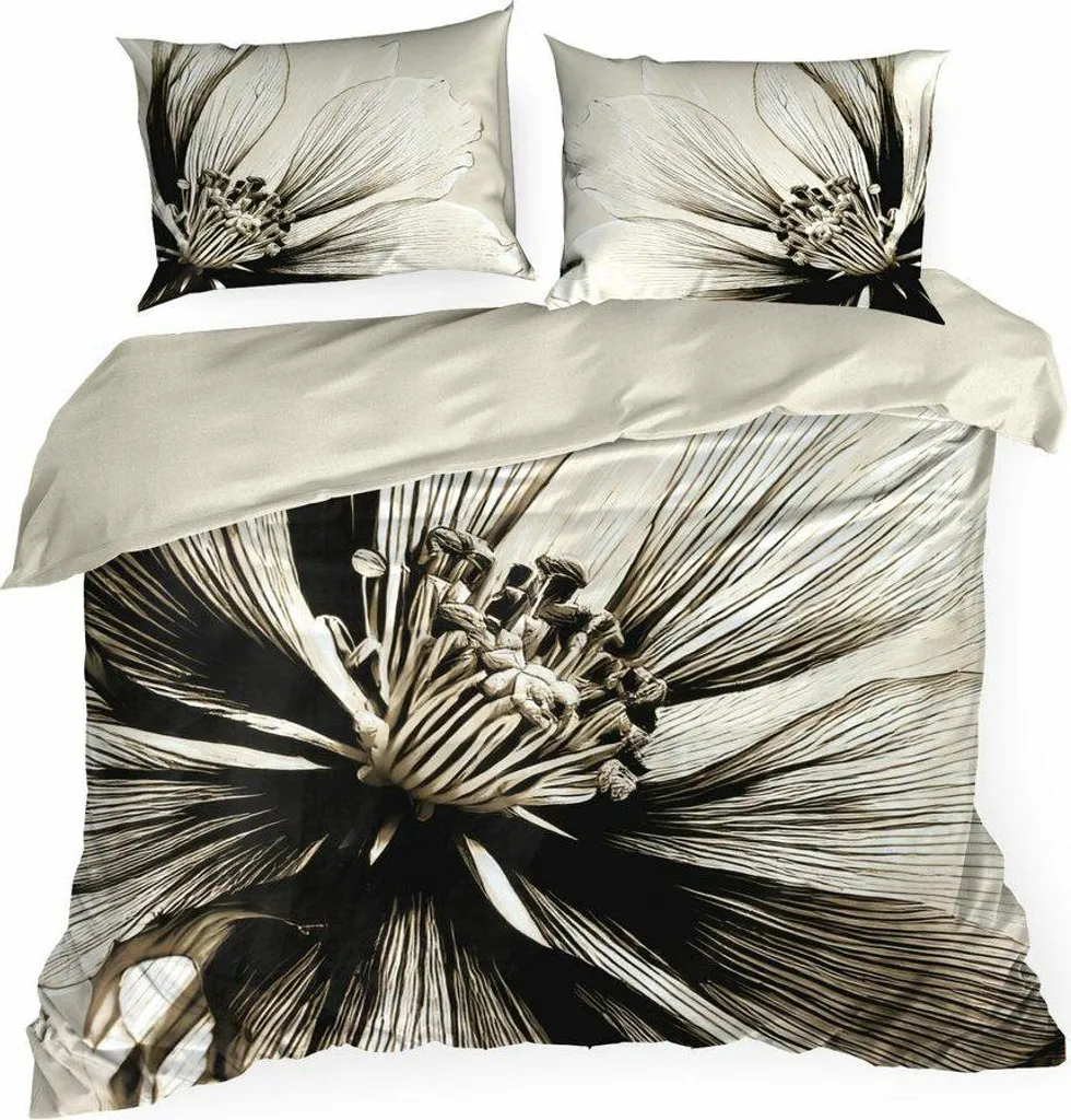 Set Copripiumino 220x200 Eurofirany Floreale Beige Nero Cotone 100%