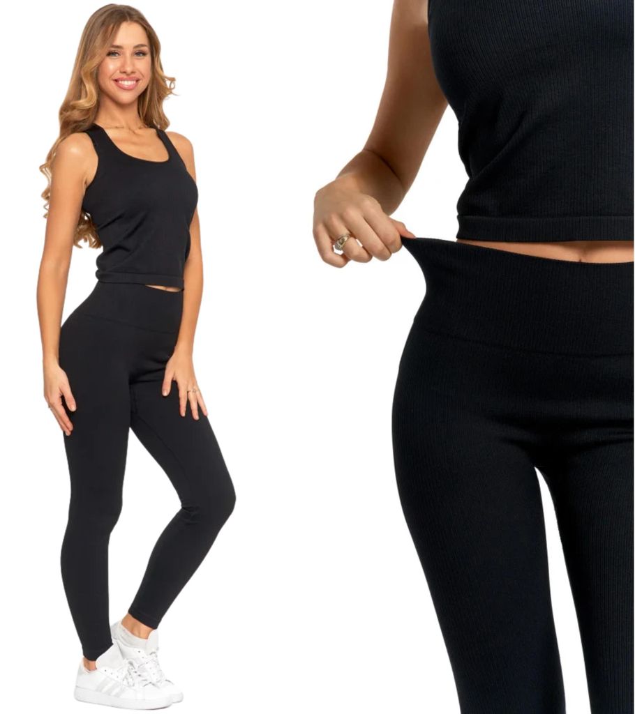 Damen-Sportleggings mit Rippstrick und hohem Bund, MORAJ Produktbild 